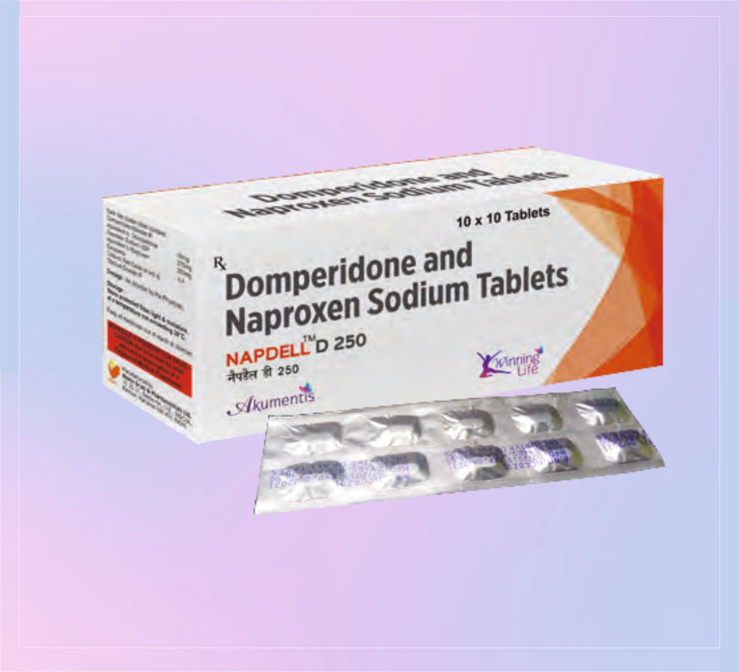 NAPDELL D 250 TAB (ST) (10X10) Naproxen 250 Mg + Domperidone 10 Mg by Akumentis