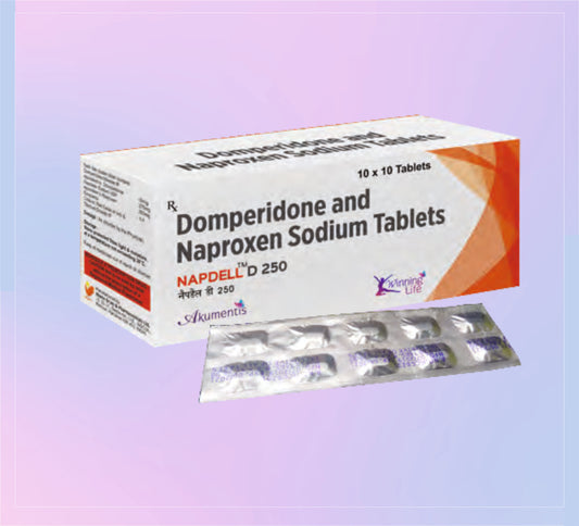 NAPDELL D 250 TAB (ST) (10X10) Naproxen 250 Mg + Domperidone 10 Mg by Akumentis
