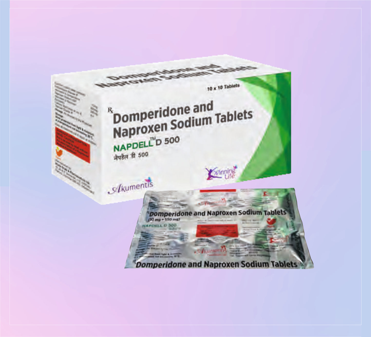 NAPDELL D 500 TAB (ST) (10X10) Naproxen 500 Mg + Domperidone 10 Mg by Akumentis