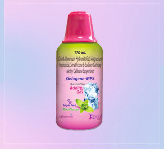 GELOGENE-MPS SUSPENSION 170ML (1X170ML) Dried Aluminium Hydroxide 250 Mg + Magnesium Hydroxide 250 Mg + Simethicone 50 Mg + Sodium Carboxymethyl Cellulose 5 Mg by Akumentis