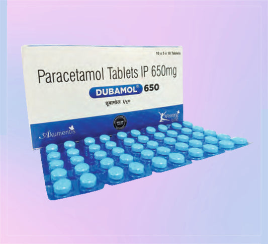 DUBAMOL 650 TAB (BL) (10X5X10) Paracetamol Ip 650Mg by Akumentis
