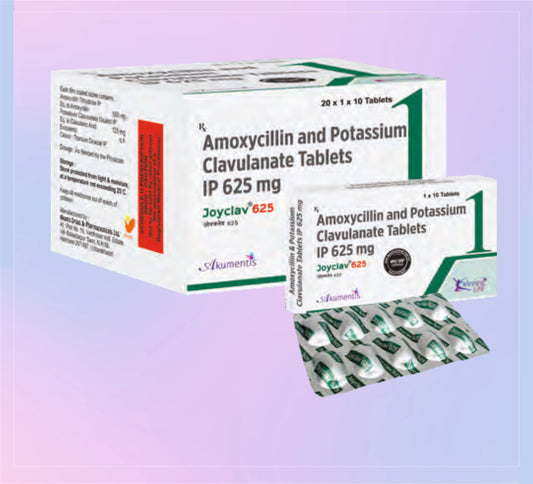 JOYCLAV-625 TAB (AL) 6`S(20X6) (20X6) Amoxycillin 500 Mg + Clavulanic Acid 125 Mg by Akumentis