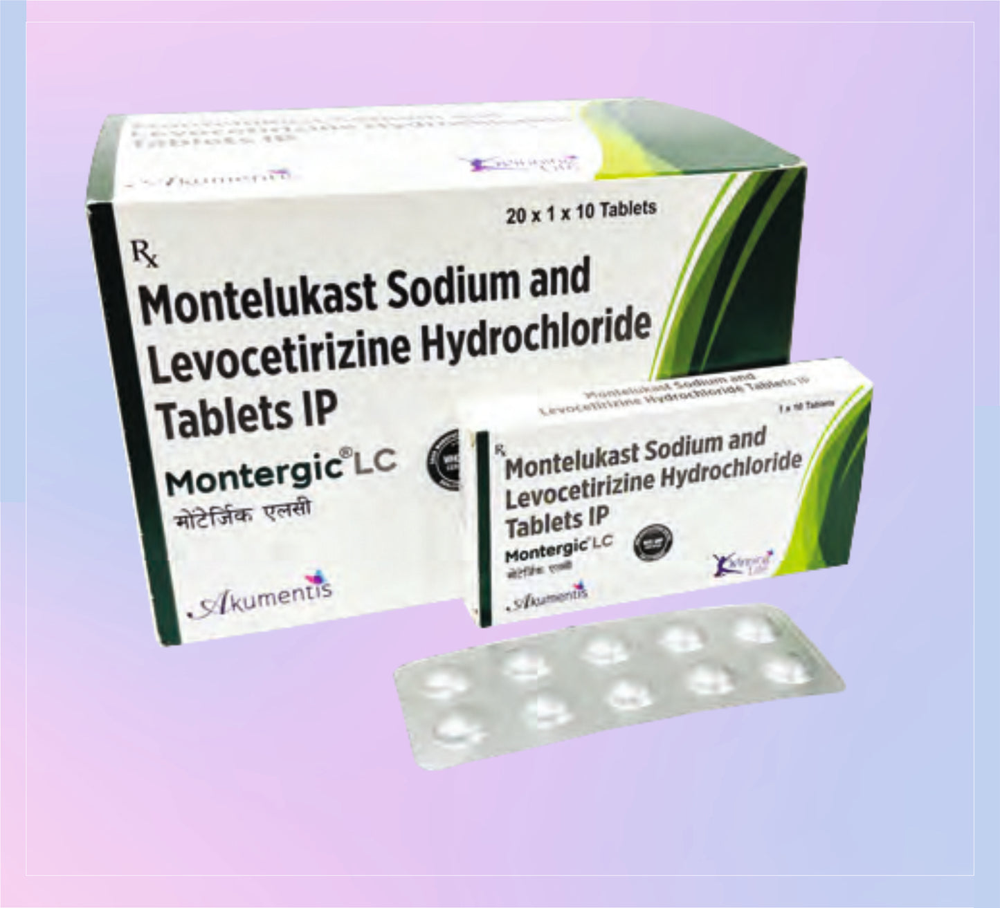 MONTERGIC LC TAB (AL) 20X1X10 (20X1X10) Levocetirizine Hydrochloride 5 Mg + Montelukast 10 Mg by Akumentis