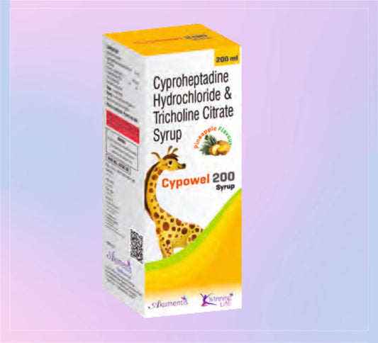 CYPOWEL 200 ML SYRUP (PINEAPPLE) (1X200 ML) Cyproheptadine Hydrochloride 2 Mg + Tricholine Citrate 275 Mg by Akumentis