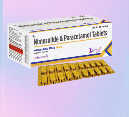 AKUSULIDE PLUS GOLD TAB (BL) (10X2X10) Nimesulide 100 Mg + Paracetamol 325 Mg by Akumentis