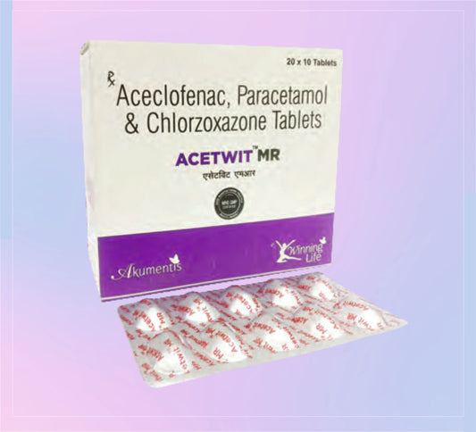 ACETWIT MR TAB (AL) (20X10) Paracetamol 325 Mg + Aceclofenac 100 Mg + Chlorzoxazone 250 Mg by Akumentis