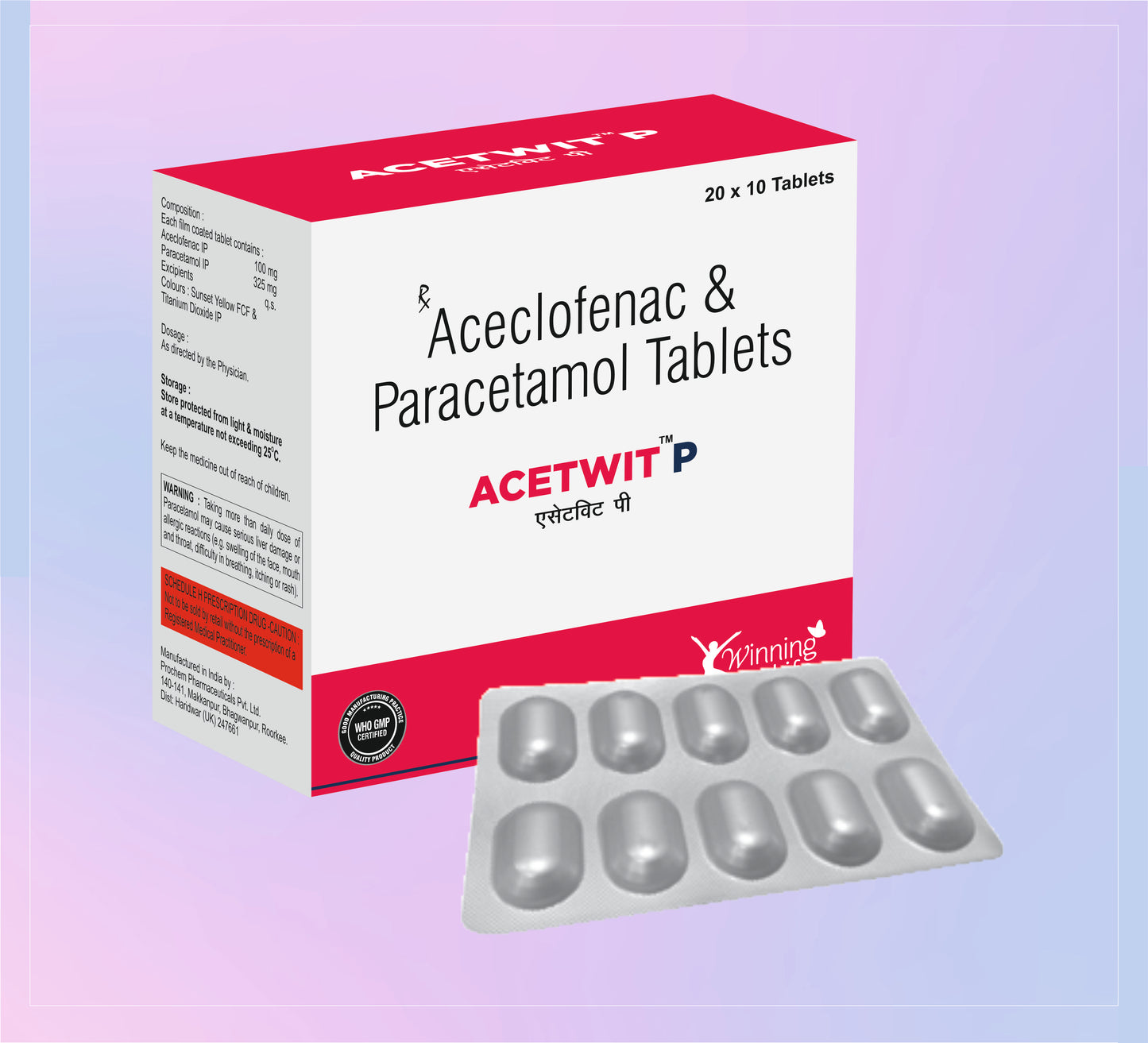 ACETWIT P TAB (AL) (20X10) Paracetamol 325 Mg + Aceclofenac 100 Mg + Serratiopeptidase 10 Mg by Akumentis
