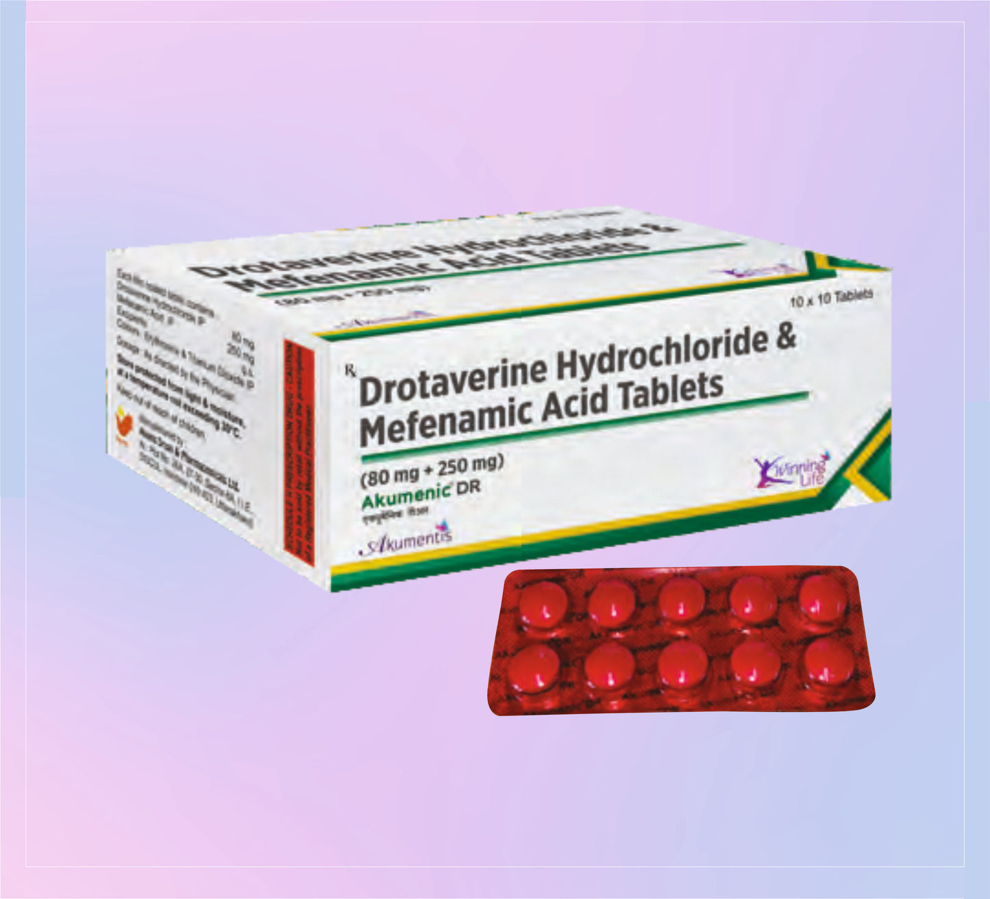 AKUMENIC-DR TAB (BL) 20X10 (20X10) Drotaverine Hydrochloride 80 Mg + Mefenamic Acid 250 Mg by Akumentis
