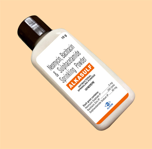 Alkasulf Sprinkling Powder (10Gm) 10gmNeomycin, Bacitracin& Sulphacetamide Sprinkling Powder by Alkem