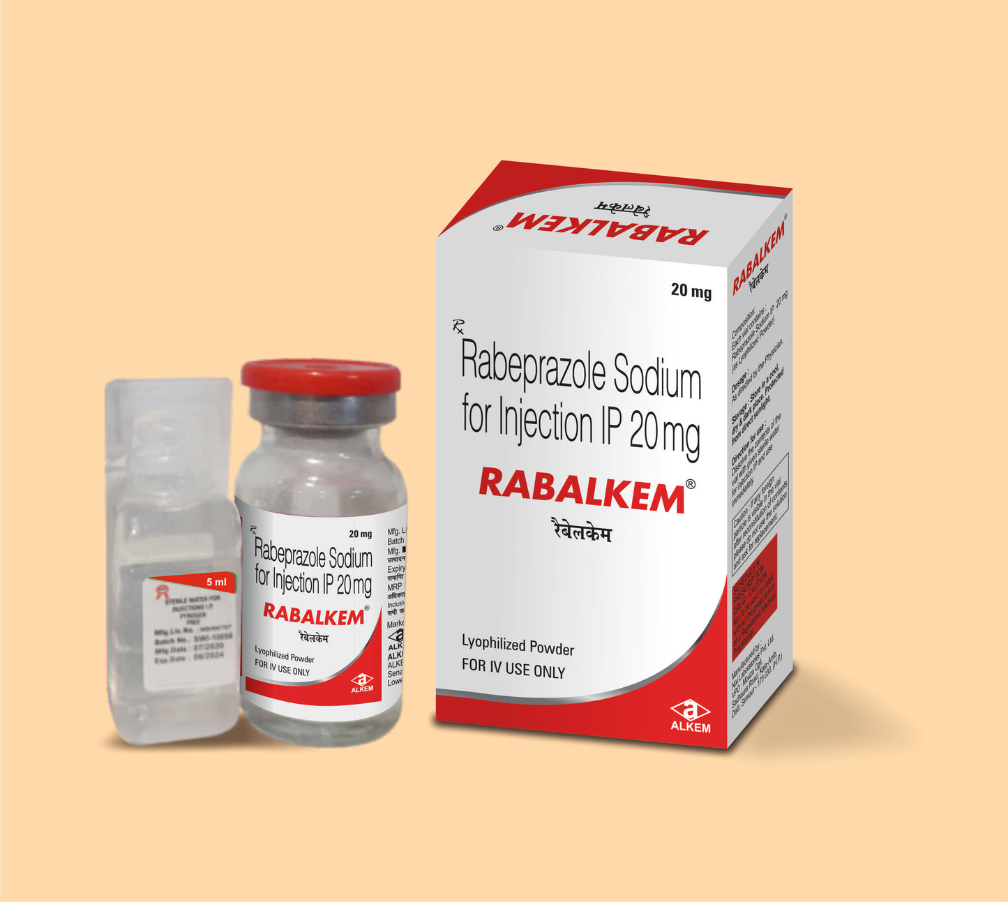 Rabalkem Injection (20Mg) Vial VialRabeprazole Sodium Ip 20 Mg, Reconstitute With 5Ml Of Sterile Water For Injection Ip Provided In This Pack by Alkem