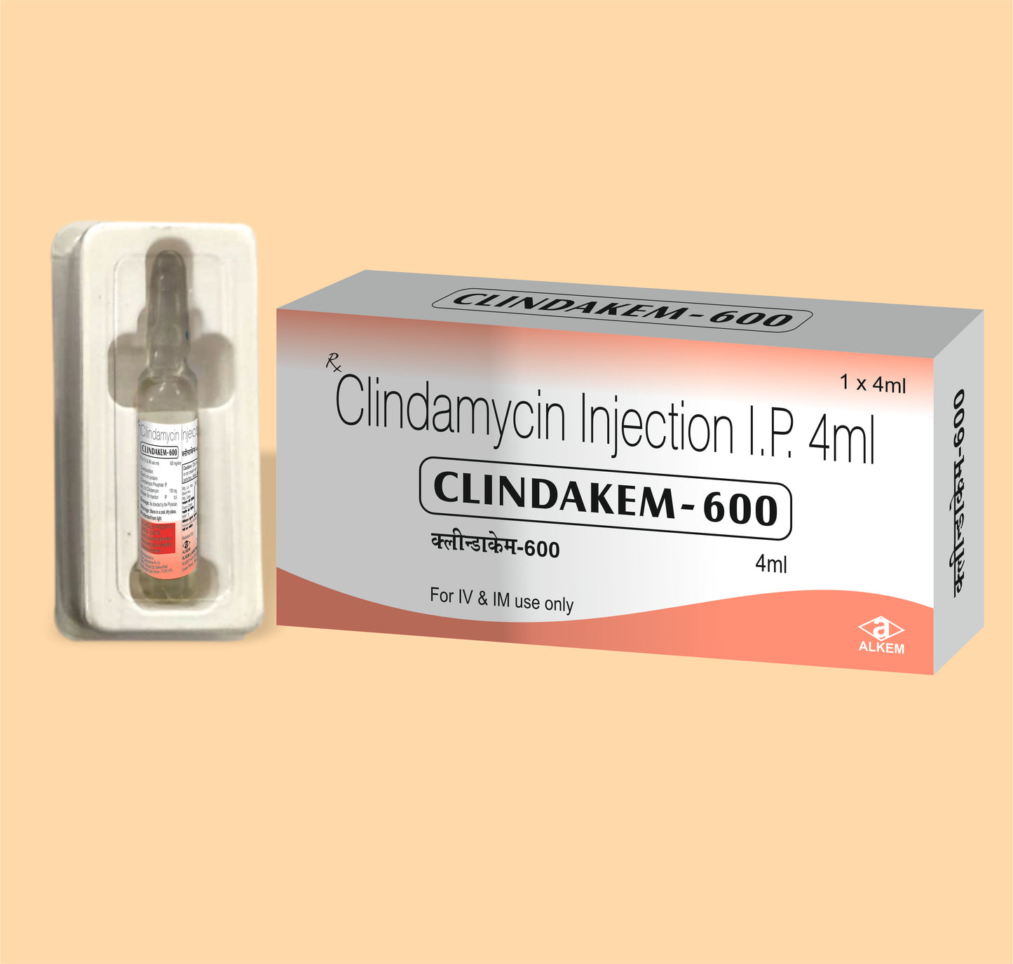 CLINDAKEM 600 INJECTION (1X4ML) AMPOULE (4ml Ampoule) Clindamycin 150 mg + Benzyl Alcohol 9.45 mg by Alkem