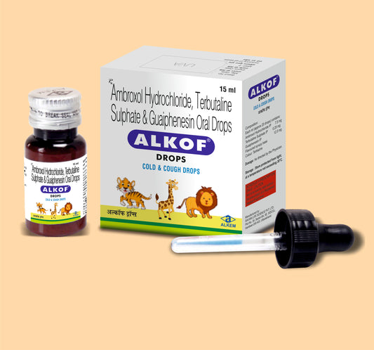 Alkof Drops 15Ml 15 MLAmbroxol 7.5 Mg + Terbutaline 0.25 Mg + Guaiphenesin 12.5 Mg / Ml by Alkem
