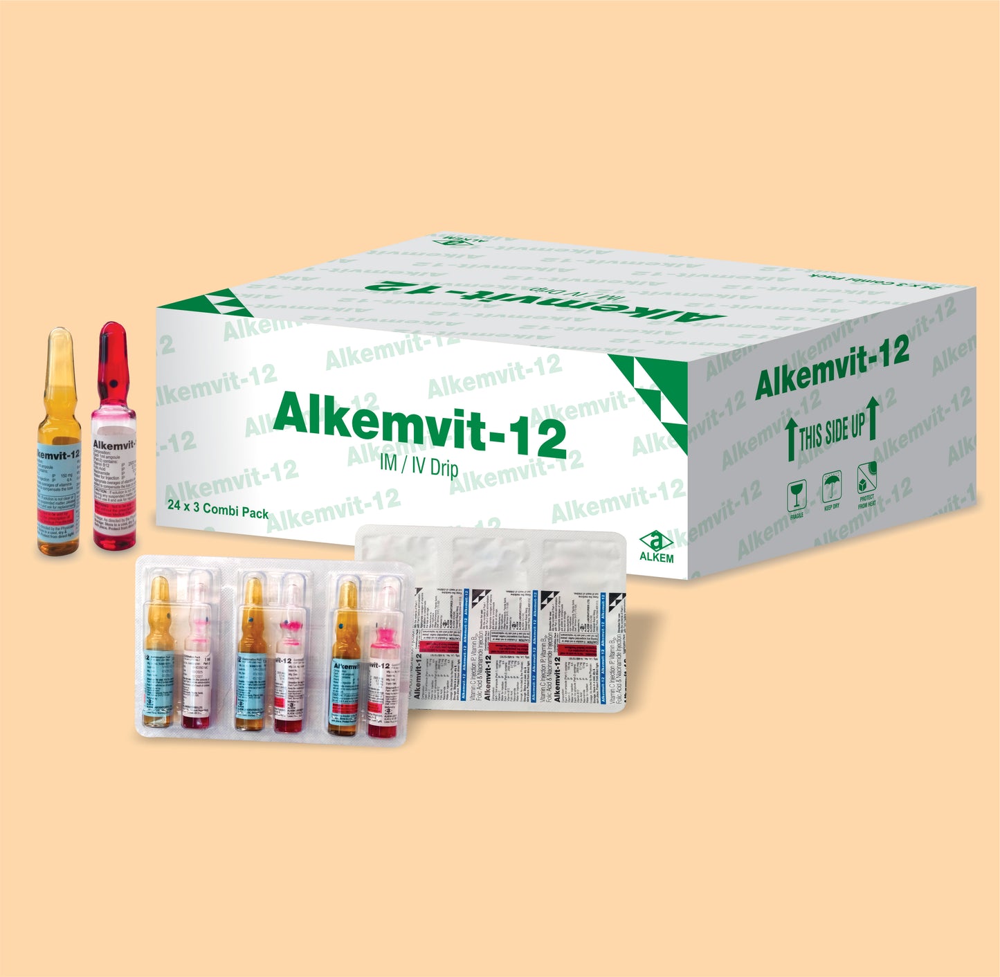Alkemvit-12 Inj VIALVitamin C Ip 150 Mg Vitamin B12 Ip 2500 Mcg Folic Acid Ip 0.7 Mg Nicotinamide Ip 12 Mg by Alkem