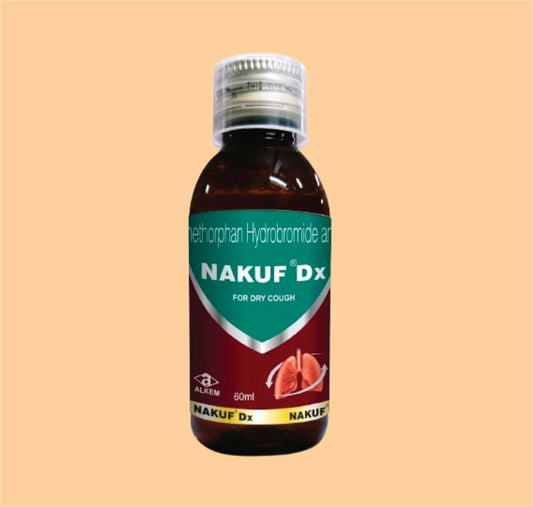 NAKUF DX COUGH SYRUP (60ML) (60ML) Chlorpheniramine Maleate 2 mg + Dextromethorphan Hydrobromide 15 mg + Phenylephrine Hydrochloride 5 mg by Alkem