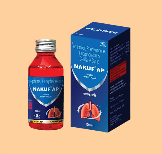 NAKUF AP+ SYRUP  (Cetirizine Hydrochloride 2.5 mg + Ambroxol Hydrochloride 15 mg + Guaiphenesin 50 mg + Phenylephrine Hydrochloride 5 mg) by Alkem