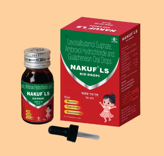 NAKUF LS KID DROPS (15 ml  Levosalbutamol Sulphate 0.25 mg + Ambroxol Hydrochloride 7.5 mg + Guaiphenesin 12.5 mg by Alkem