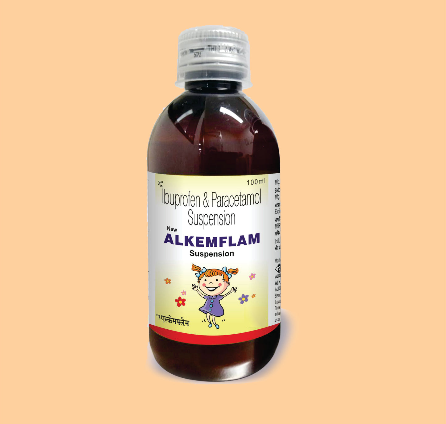 NEW ALKEMFLAM SUSPENSION (100 ML) Ibuprofen 100 Mg + Paracetamol 162.5 Mg by Alkem