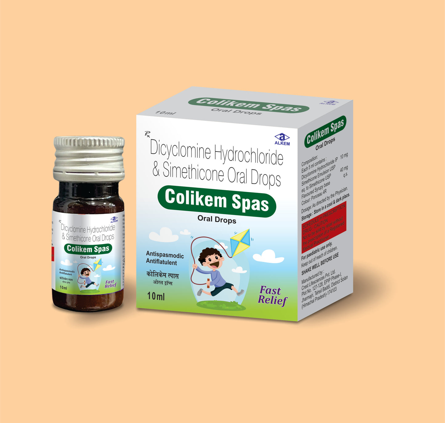 COLIKEM SPAS DROPS (10 ml  Dicyclomine Hydrochloride 10 mg + Activated Dimethicone 40 mg by Alkem
