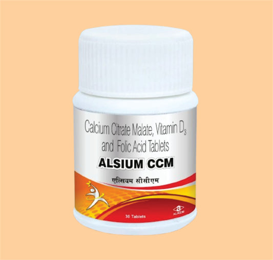 ALSIUM CCM TABLET (30's) Calcium Citrate Malate 250mg,Cholcecalciferal 100 IU,Folic Acid 50mg by Alkem