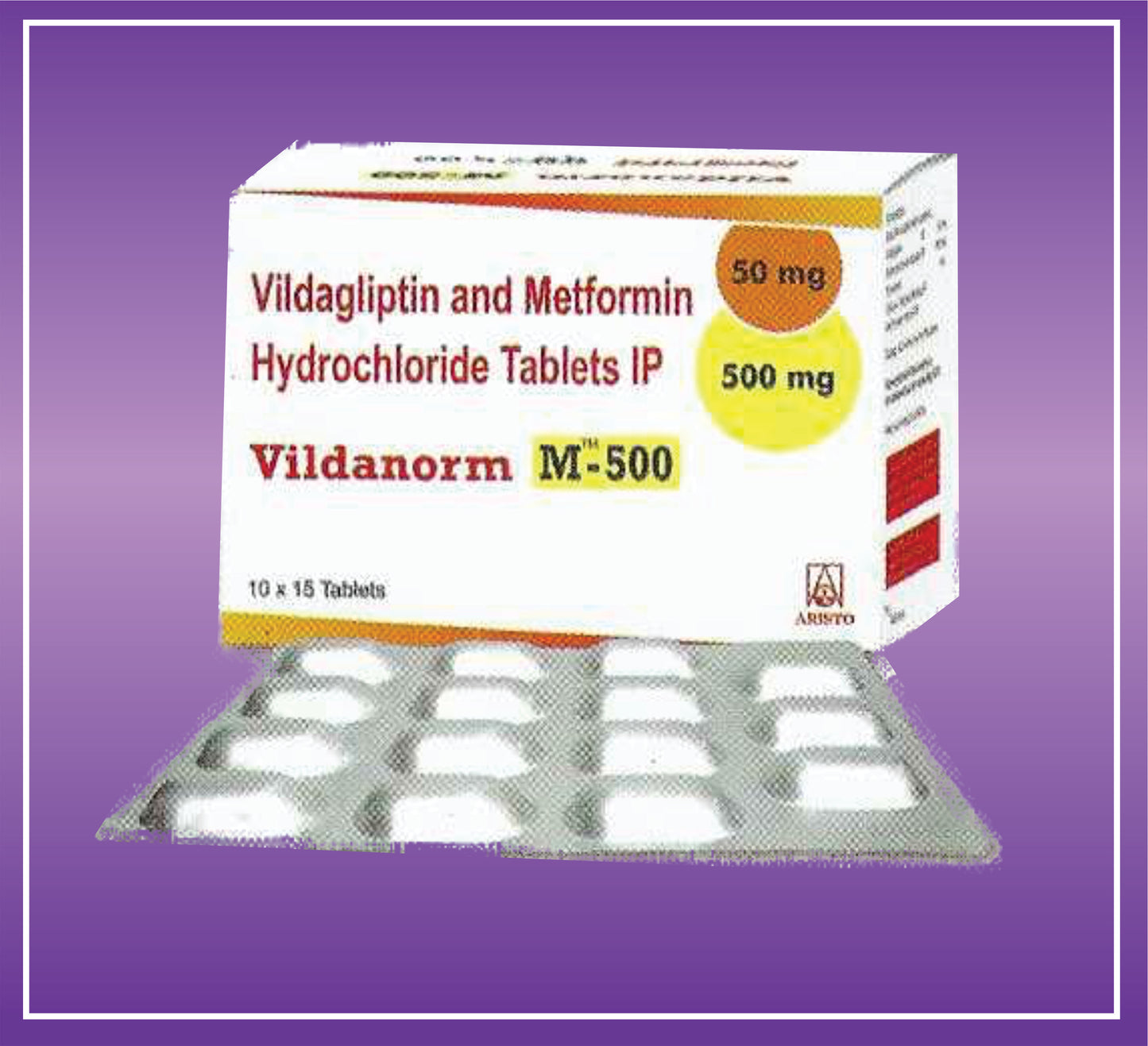 Vildanorm-M 500 Tab (10x15) Vildagliptin 50mg + Metformin 500mg by Aristo