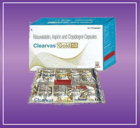 Clearvas Gold 10 Cap (10x10) Rosuvastatin 10mg + Clopidogrel 75mg + Aspirin 75mg by Aristo