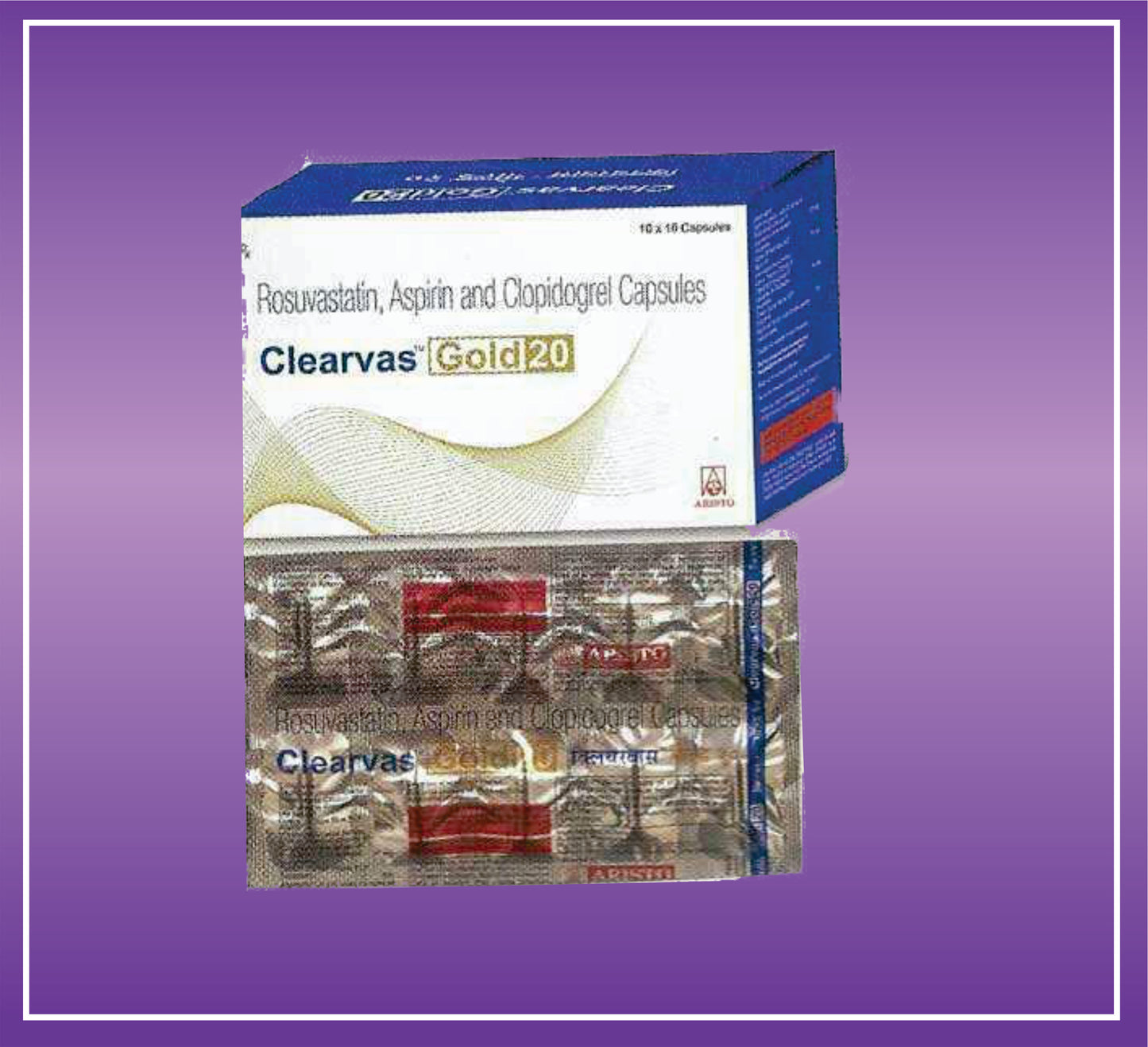 Clearvas Gold 20 Cap (10x10) Rosuvastatin 20mg + Clopidogrel 75mg + Aspirin 75mg by Aristo