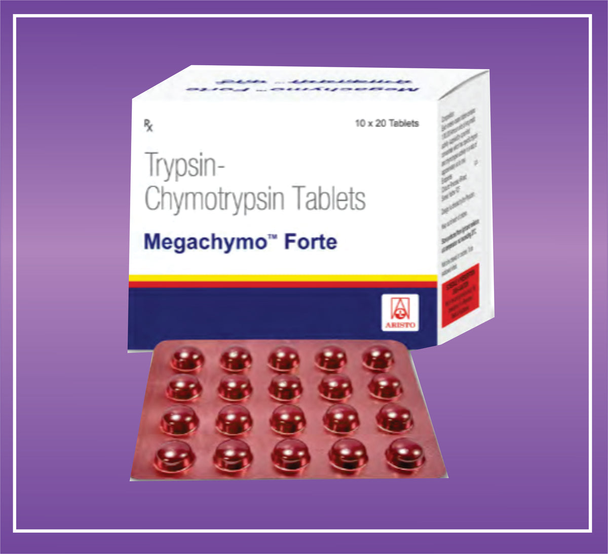 Megachymo Forte Tab (10x20) Trypsin-Chymotrypsin (1,00,000 Armour Units) by Aristo