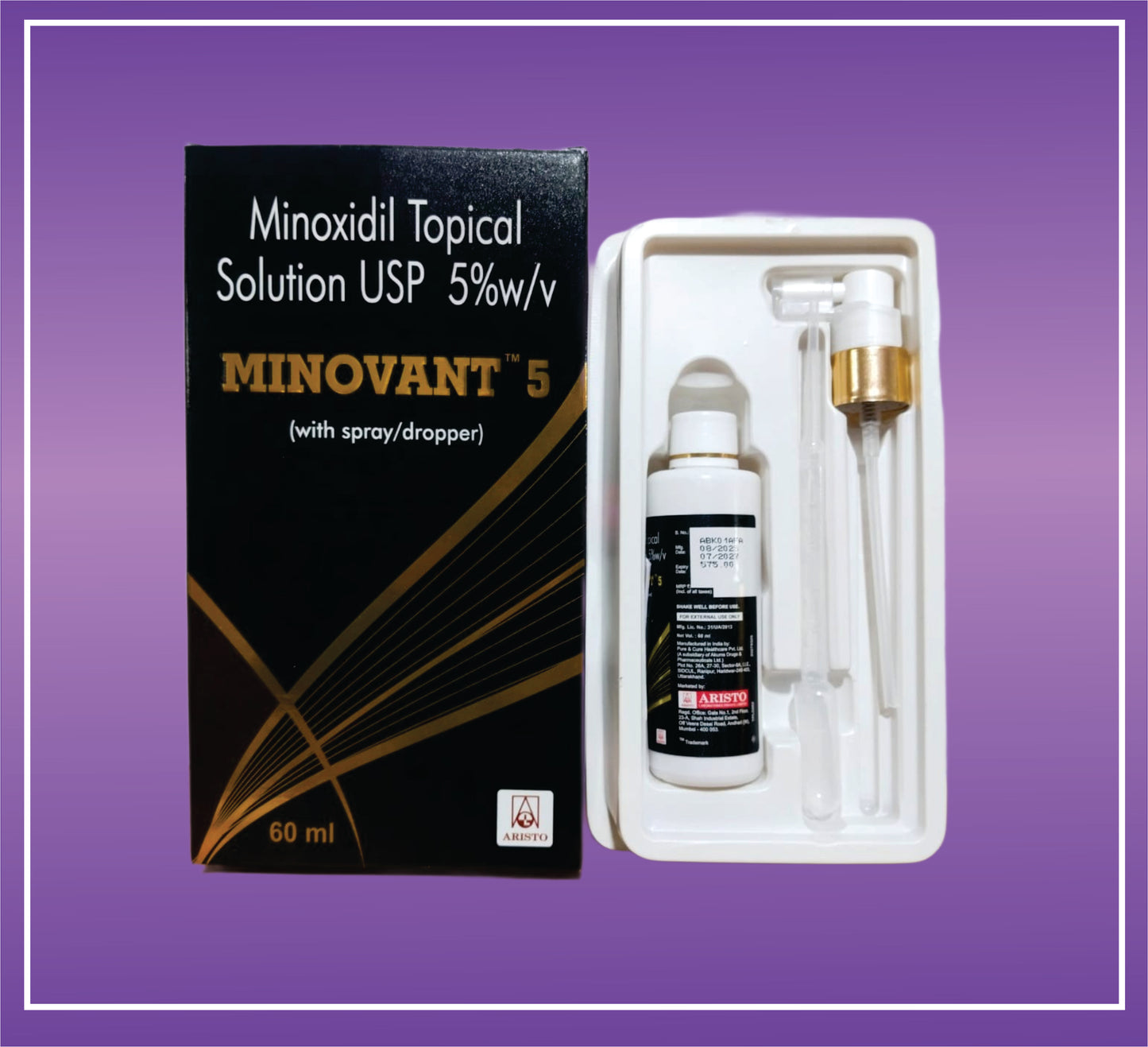 Minovant-5 Solution (60ml) Minoxidil Topical Solution 5% by Aristo