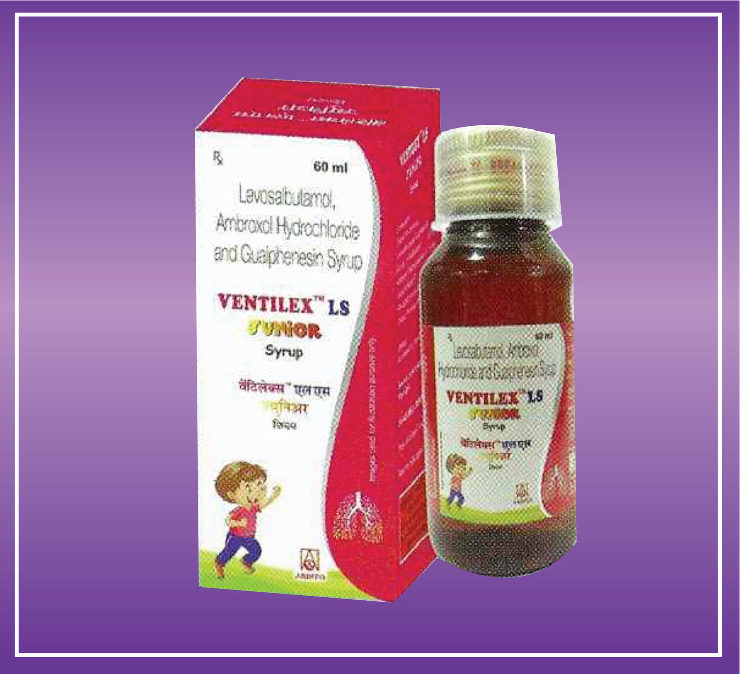 Ventilex LS Junior Syrup (60Ml) Levosulbutamol 0.5mg + Ambroxol Hydrochloride 15mg + Guaiphenesin 50mg by Aristo
