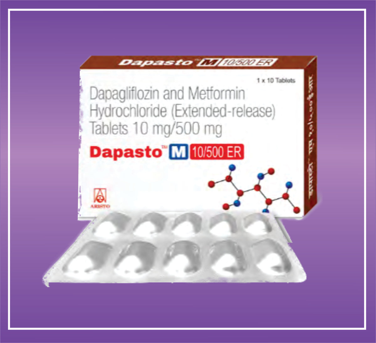 Dapasto M Tab (10x1x10) Dapagliflozin 10mg + Metformin 500mg ER by Aristo