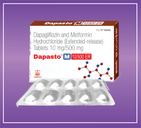 Dapasto M Tab (10x1x10) Dapagliflozin 10 mg, Metformin 500 mg ER Tab by Aristo