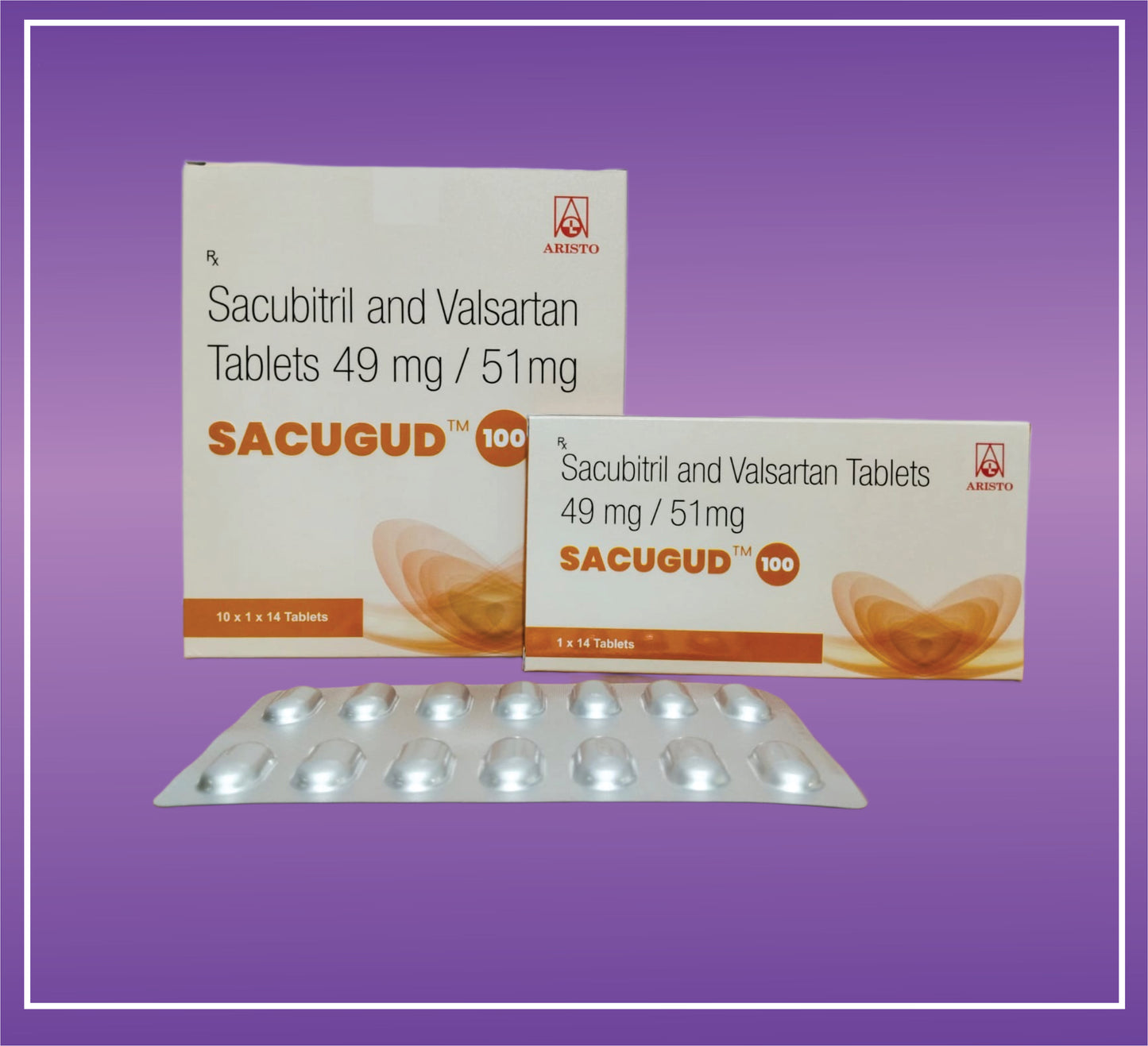 Sacugud 100 Tab (10x1x14) Sacubritil 49mg + Valsartan 51mg by Aristo