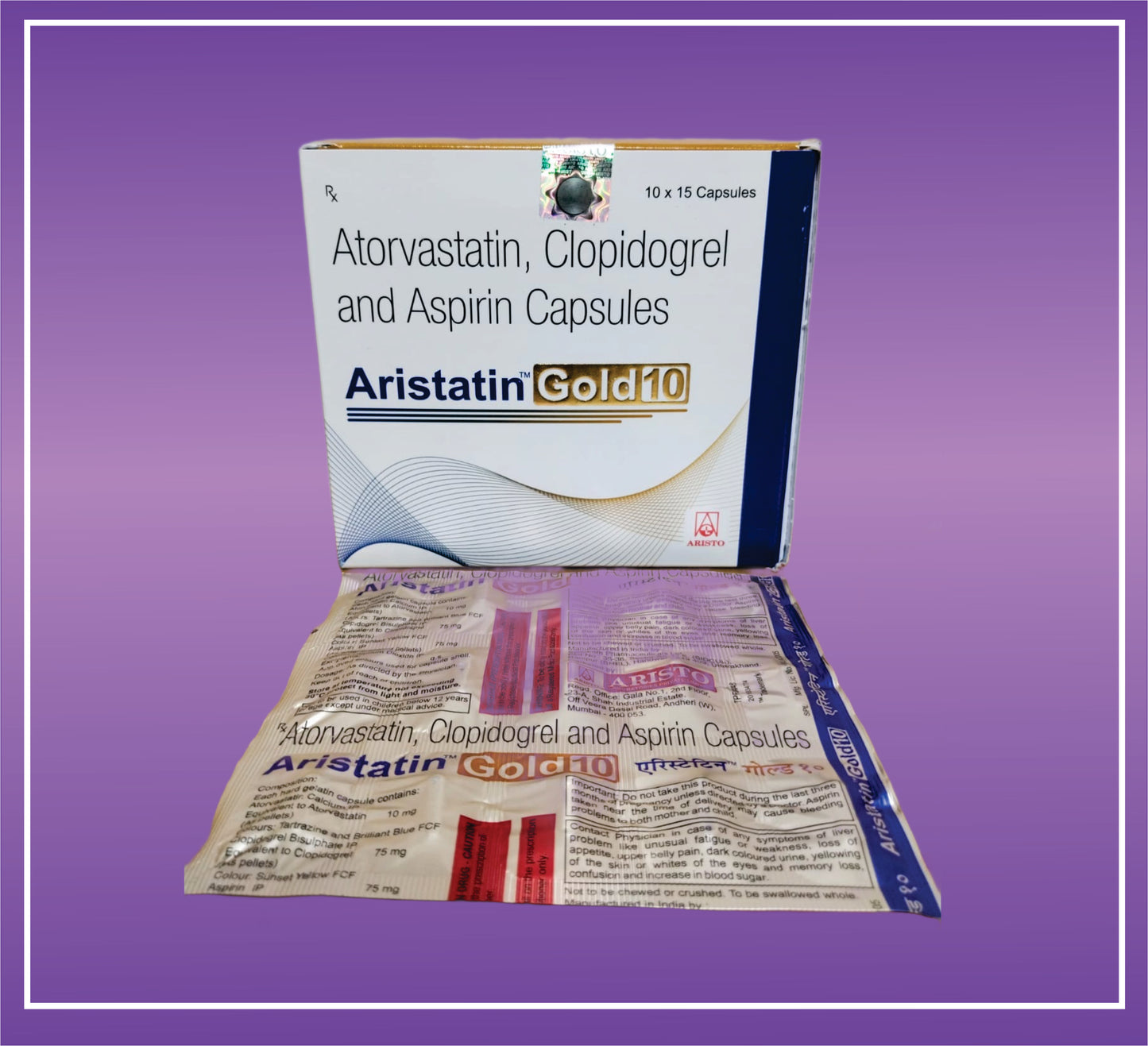 Aristatin Gold 10mg (10x15) Atorvastatin 10mg + Clopidogrel 75Gm + Aspirin 75mg by Aristo