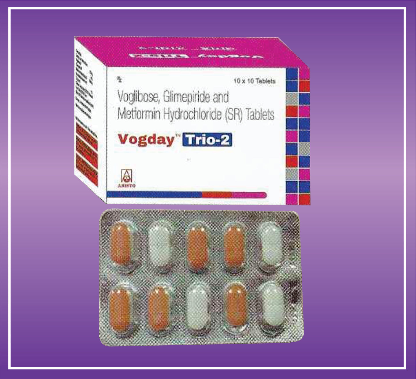 Vogday Trio - 2 Tab (10x10) Glimepiride 2mg + Metformin 500mg + Voglibose 0.2mg by Aristo