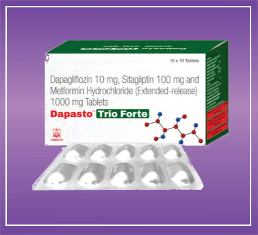 Dapasto Trio Forte Tab (10x10) Dapagliflozin 10 mg, Metformin 1000 mg, Sitagliptin 100 mg Tab by Aristo