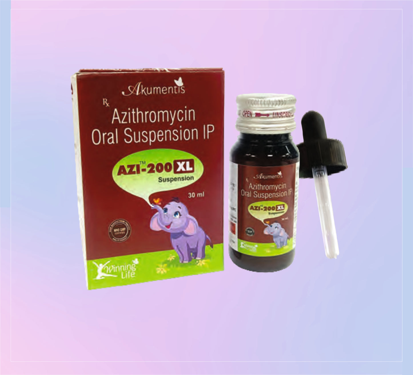 Azi-200Xl Susp 30Ml 1x30ML Azithromycin 200 Mg   by Akumentis