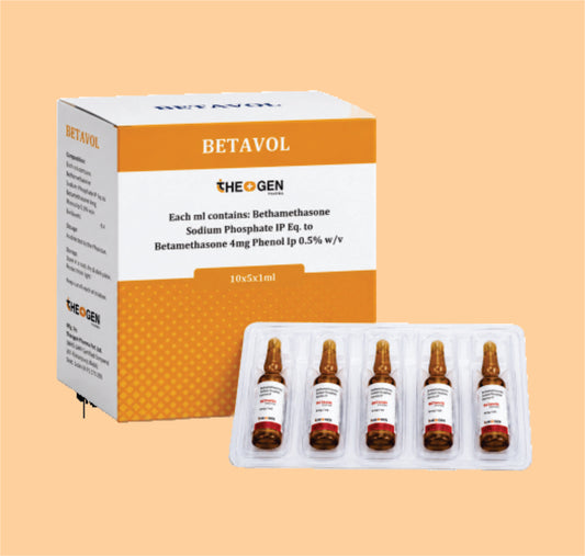 BETAVOL (10x5x1ml) Each ml contains: Bethamethasone Sodium Phosphate IP Eq. to Betamethasone 4mg Phenol Ip 0.5% w/v by Theon