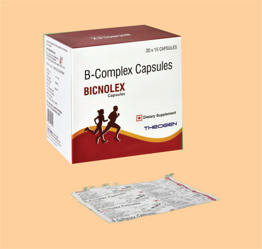 BICNOLEX - CAP (20X15) THEIAMINE MONONITRATE , RIBOFLAVINE PYRIDOXINE HYDROCHLORIDE NICINAMIDE CYNOCOBALAMIN , CALCIUM PANTOTHENATE FOLIC ACID & ASCORBIC ACID CAPSULES by Theon