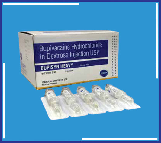 Bupisyn Heavy Injection ( Bupivacaine Hcl Ip 5Mg, Dextrose Anhydrouse Ip 80Mg,Water For Injection Ip ) pack 10x5x4ml by Kemsyn