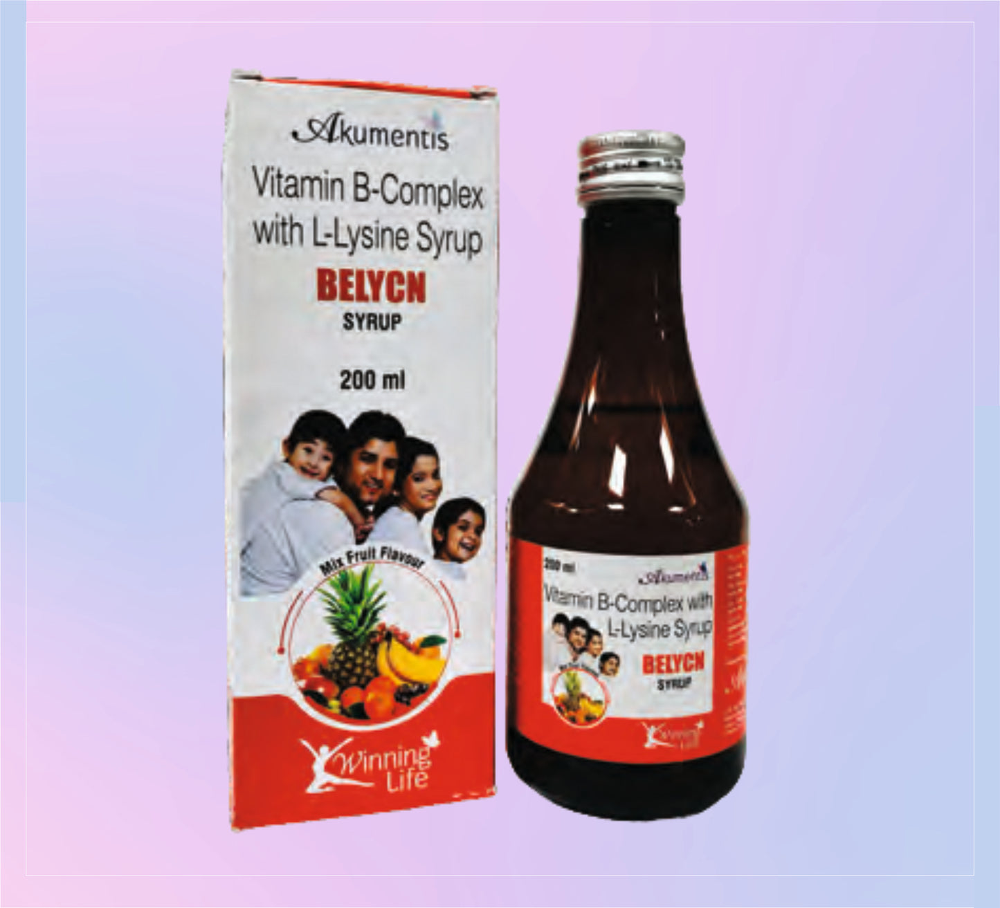 Belycn Syrup 200Ml 1X200 ML Pyridoxine 0.75 Mg + Niacinamide 15 Mg + Cyanocobalamin 2 Mcg + L-Lysine 37.5 Mg   by Akumentis