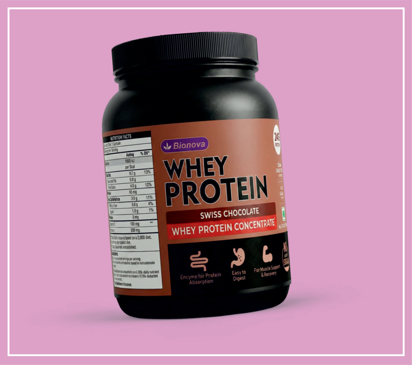 BIONOVA WHEY PROTEIN (CHOCOLATE) 1 Kg (Protein, Vitamins, Minerals, Digestive Enzyme Blend.) by Bionova