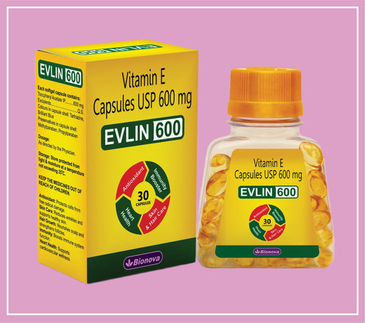 EVLIN-600 SOFTGEL 30's (Tocopheryl Acetate (Vitamin E) 600 mg) by Bionova