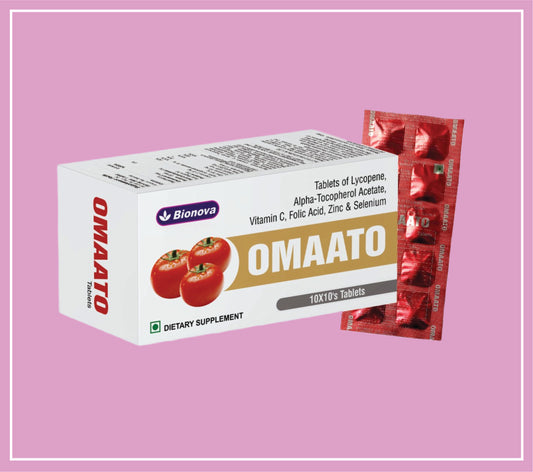 OMAATO TABS 10X10's (Lycopene-10mg, Alpha Tocopherol-18mg Vitamin C- 45mg, Zinc-10mg, Copper-1 200mcg Selenium-50mcg, Folic Acid-200mcg) by Bionova
