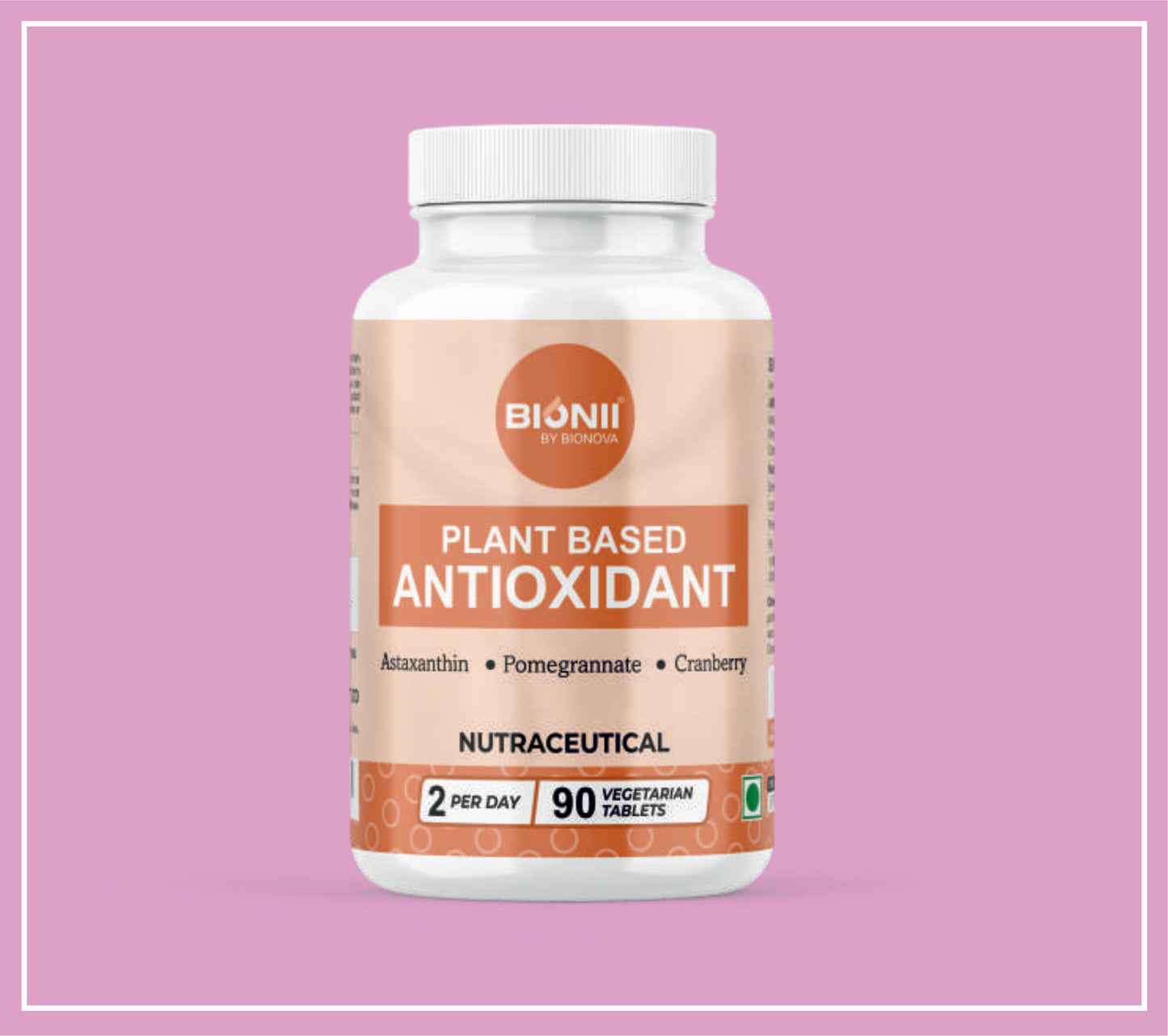 PLANT-BASED ANTIOXIDANT TABS 90's  (Astaxanthin-6 mg, Pomegranate Extract-100 mg, Cranberry Extract-50 mg) by Bionova