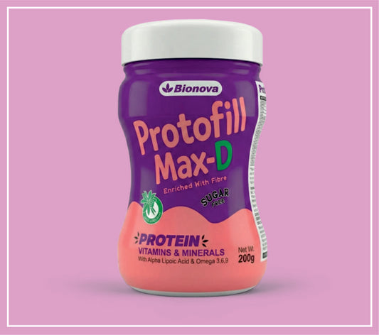 PROTOFILL MAX D (VANILLA SUGAR FREE) 200 g (Protein, Vitamins & Minerals with Alpha Lipoic Acid & Omega 3, 6, 9) by Bionova