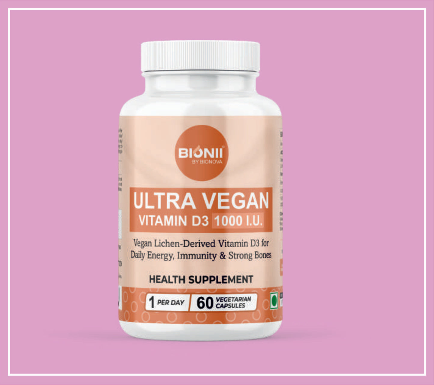 ULTRA VEGAN D3 CAPS 60's (Vitamin D3-25 mcg (1000 I.U.) (Lichen Derived)) by Bionova