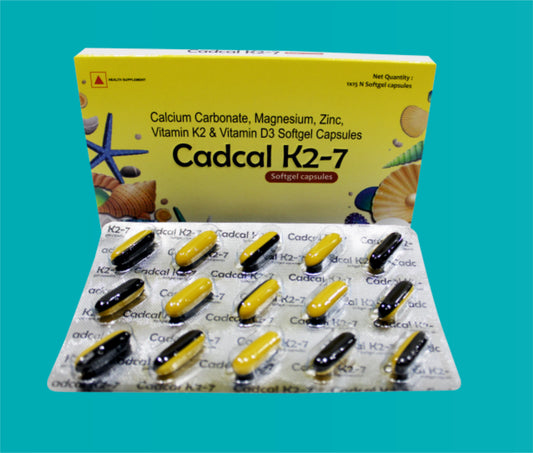 CADCAL K2-7 SOFT GEL CAPS 10x1x15 ( Vitamin K2 (MK-7) 50 mcg, Vitamin D3 15 mcg, Calcium as Calcium Carbonate 500 mg, Magnesium Sulphate eq. to Elemental Magnesium 66 mg, Zinc Sulphate Monohydrate eq. to Elemental Zinc 7.5 mg ) by Zydus