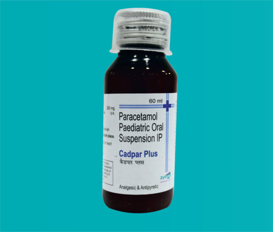CADPAR PLUS SUSP.
(WITH MEASURING CAP) 60ml. ( Paracetamol 250 mg ) by Zydus