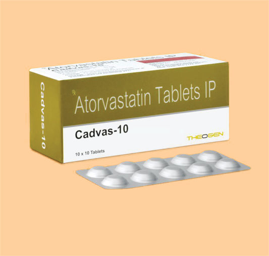 CADVAS 10MG TAB (10x10 ) Each Film Coated Tablet Contains: Atorvastatin Calcium IP Eq to Atorvastatin 10mg by Theon