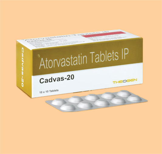 CADVAS 20MG TAB (10x10 ) Each Film Coated Tablet Contains: Atorvastatin Calcium IP Eq to Atorvastatin 20mg by Theon